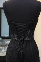 Sleeveless Black Lace Homecoming Dress Spaghetti Straps