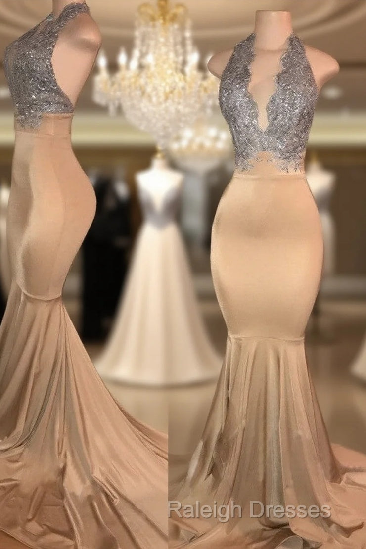 Sleeveless Mermaid Lace Halter Prom Dresses