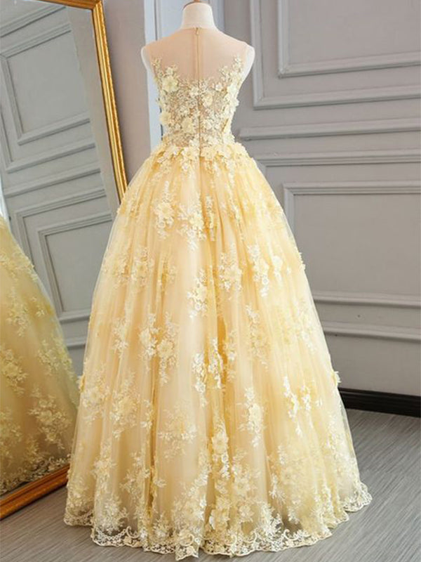 Sleeveless Pale Yellow Lace Sweetheart A-line Floor-length Formal Prom Dress Secondary image