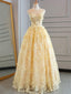 Sleeveless Pale Yellow Lace Sweetheart A-line Floor-length Formal Prom Dress