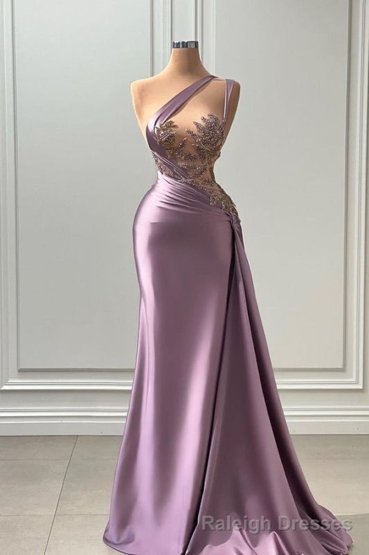 Sleeveless Strapless Purple Long Prom Dress with Pleated Beadings Main image