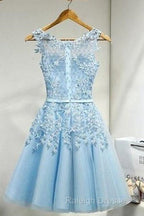 Sleeveless Tulle Homecoming Dress Short Prom Dress With Lace Appliques