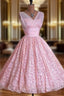 Sleeveless V Neck Knee-Length Ball Gown Lace Homecoming Dress