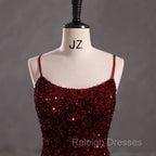 Slim Burgundy Shimmery Open Back Formal Prom Evening Dress