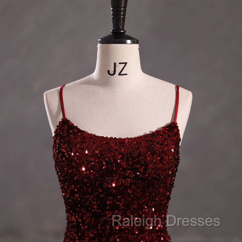 Slim Burgundy Shimmery Open Back Formal Prom Evening Dress