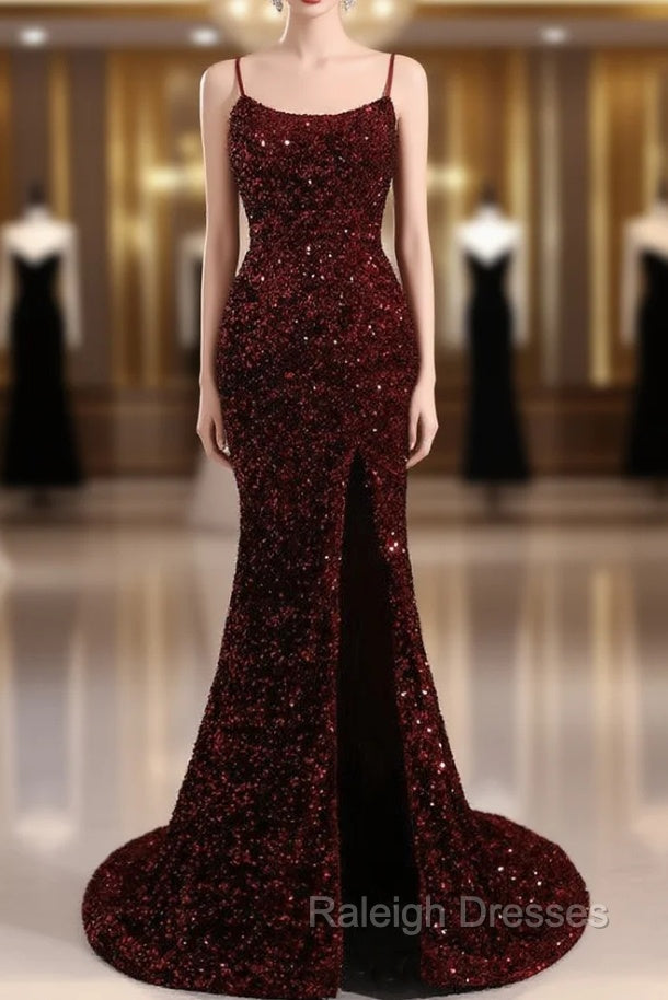 Slim Burgundy Shimmery Open Back Formal Prom Evening Dress Main image