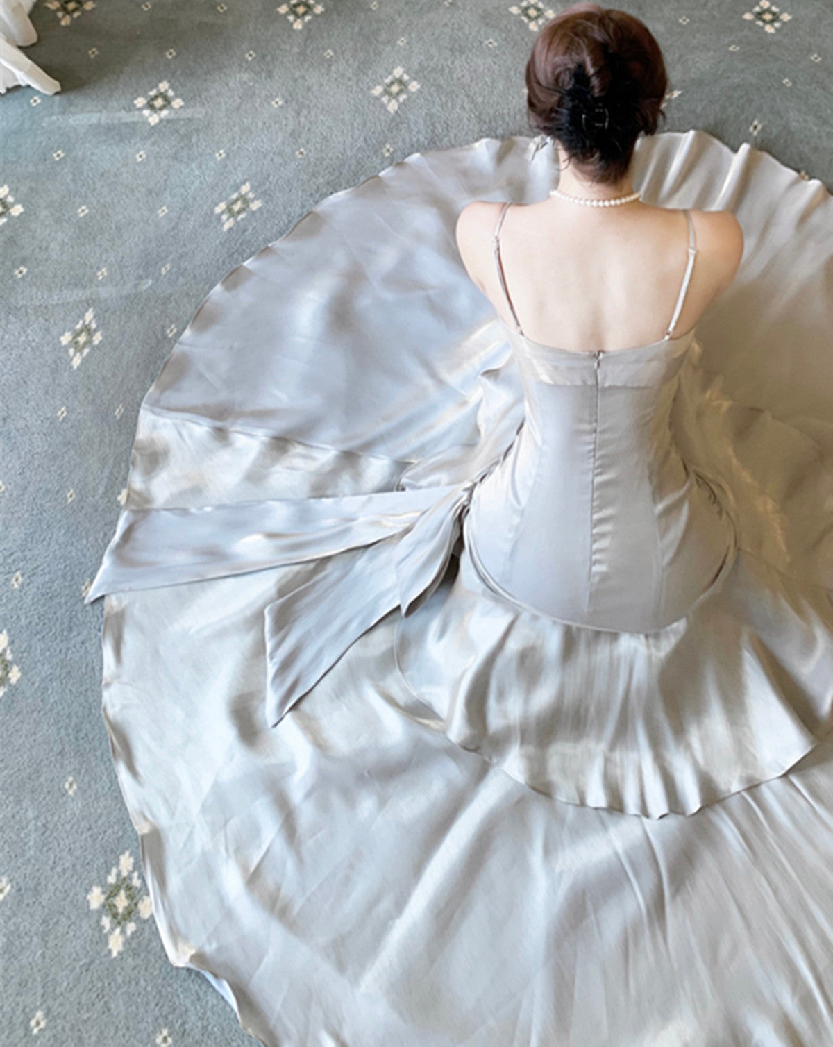 Sliver Grey Satin Straps Long Prom Gowns Cute Long Prom Dresses