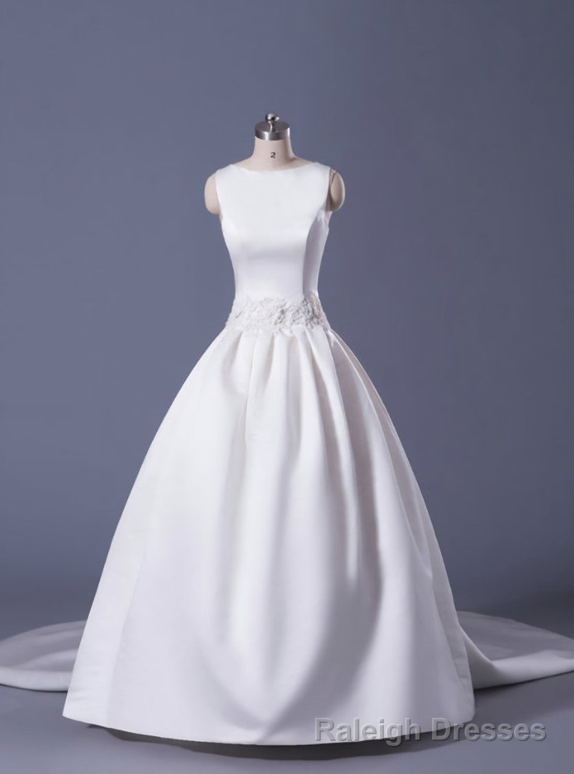 Soft Satin Ball Gown Wedding Dress With Detachable Train Floor Length Main image