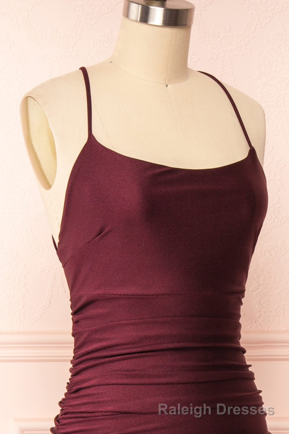 Burgundy Prom Dresses, Sheath/Column Scoop Neck Silk-like Satin Floor Length Ruffles Bridesmaid Dresses