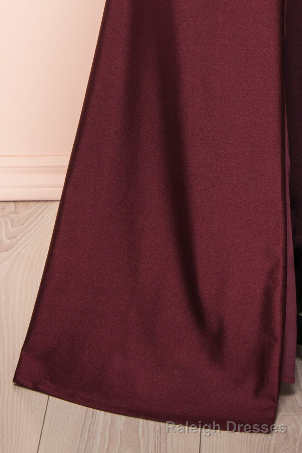 Burgundy Prom Dresses, Sheath/Column Scoop Neck Silk-like Satin Floor Length Ruffles Bridesmaid Dresses