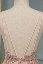 Spagehetti-Strap V-Neck Sleeveless Prom Dress with Beading