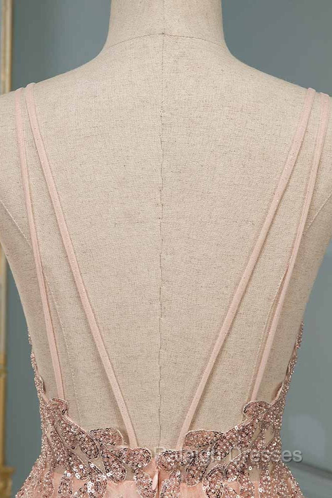 Spagehetti-Strap V-Neck Sleeveless Prom Dress with Beading