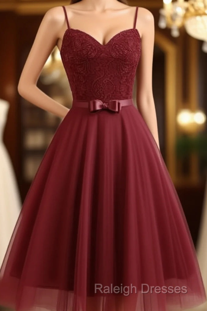 Spaghetti Lace Bow Swing Dress, Tulle Homecoming Dress Main image