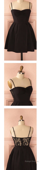 Spaghetti Strap Black Simple Lace Cheap Homecoming Dresses