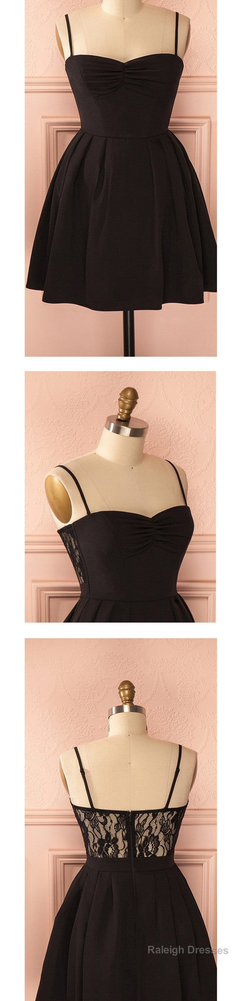 Spaghetti Strap Black Simple Lace Cheap Homecoming Dresses