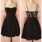 Spaghetti Strap Black Simple Lace Cheap Sexy Homecoming Dress