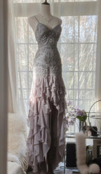 Elegant Purple Spaghetti Strap Appliques Bodycon Open Back Prom Dress Chiffon Sequin Long Prom Dress