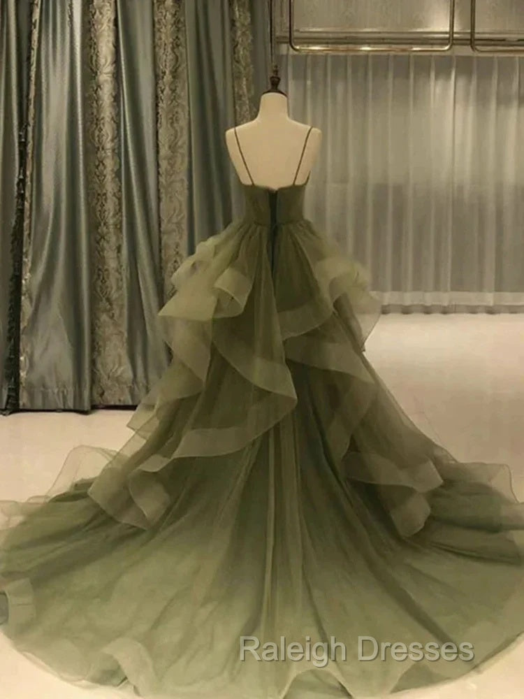 Spaghetti Strap Green A Line Long Prom Dress Formal Evening Gown Party Dress Secondary image