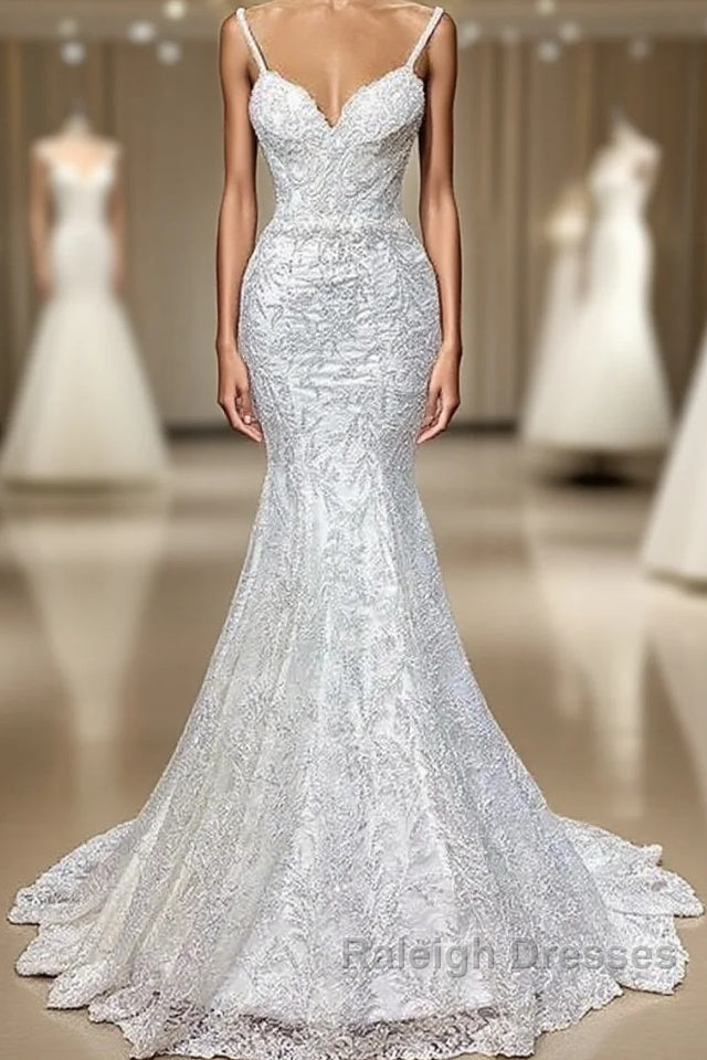 Spaghetti Strap Mermaid Royal Wedding Dresses Prom Gown