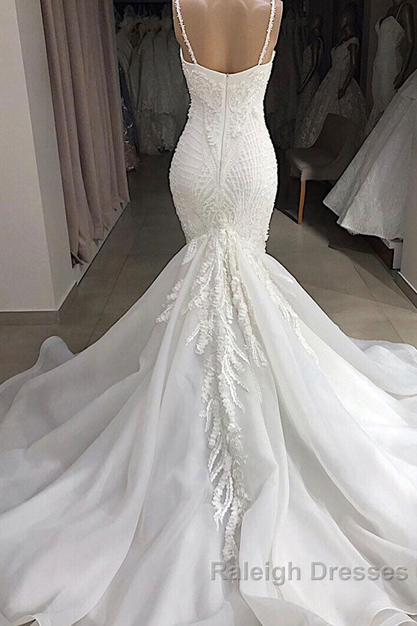 Spaghetti Strap Real Model White Mermaid Wedding Dresses with AmazingLace Appliques Secondary image