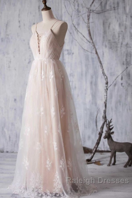 Spaghetti Strap Ruffle Lace A Line Wedding Dresses