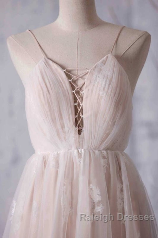 Spaghetti Strap Ruffle Lace A Line Wedding Dresses