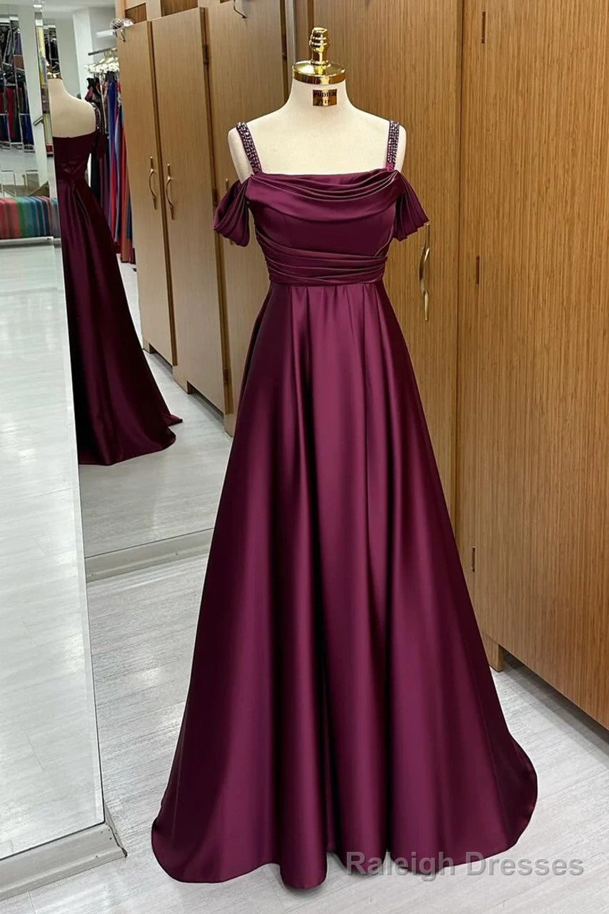 Spaghetti Strap V Neck Grape Prom Dress Beading Formal Prom Dresses