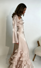 Spaghetti Straps A-Line Ruffled Long Prom Dress