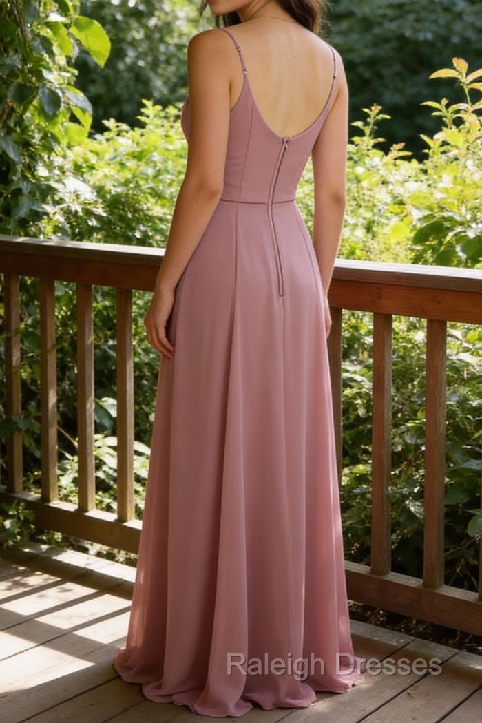 Spaghetti Straps A-Line Sleeveless Long Bridesmaid Dresses Secondary image