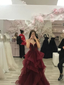 Spaghetti Straps A-Line Tulle Prom Dresses Ruffle Burgundy Prom Gowns