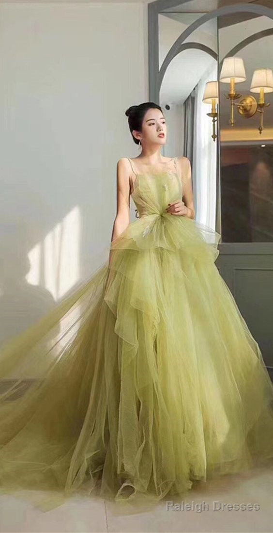 Spaghetti Straps A-Line Wedding Dresses,  Tulle Wedding Prom Dresses