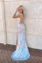 White Gorgeous Shiny Exquisite Beaded Spaghetti Strap Sequined Backless Long Chiffon Ball Gowns Prom Dresses Prom Gowns Holiday Prom Dresses