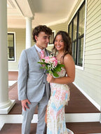 White Gorgeous Shiny Exquisite Beaded Spaghetti Strap Sequined Backless Long Chiffon Ball Gowns Prom Dresses Prom Gowns Holiday Prom Dresses
