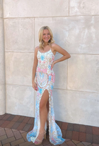 White Gorgeous Shiny Exquisite Beaded Spaghetti Strap Sequined Backless Long Chiffon Ball Gowns Prom Dresses Prom Gowns Holiday Prom Dresses