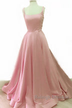 Spaghetti Straps Ball Gown Satin Prom Dress