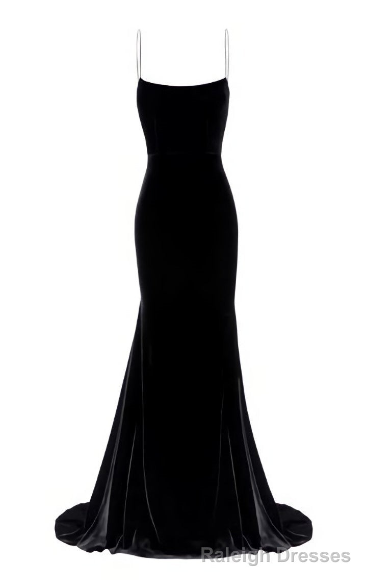 Spaghetti Straps Black Mermaid Prom Dresses Long Main image