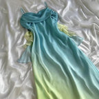 Blue/Orange Fashion Gradient Elegant Spaghetti Strap Long Chiffon Prom Dress Evening Dress Party Dress