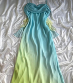 Blue/Orange Fashion Gradient Elegant Spaghetti Strap Long Chiffon Prom Dress Evening Dress Party Dress