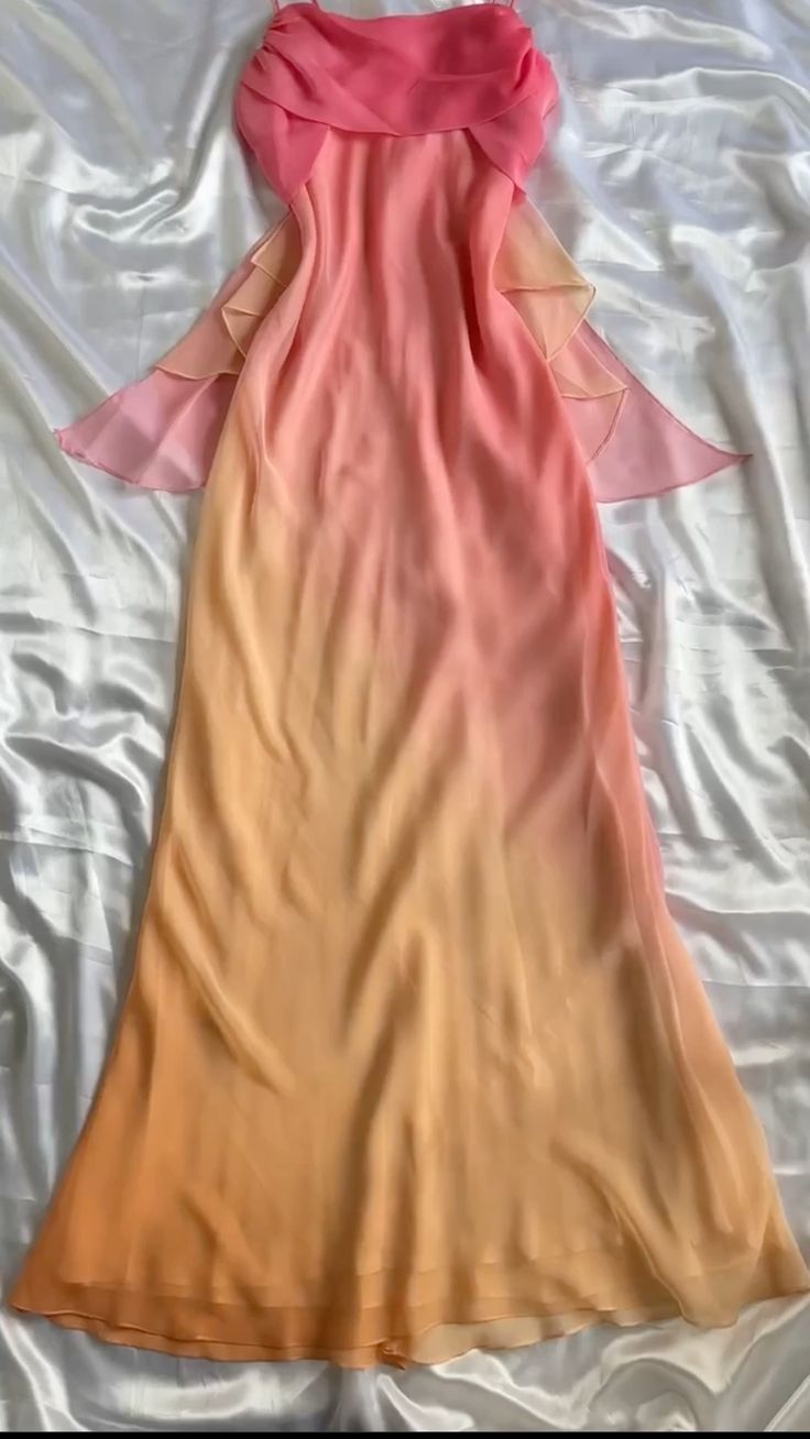 Blue/Orange Fashion Gradient Elegant Spaghetti Strap Long Chiffon Prom Dresses Prom Dresses Prom Dresses
