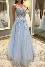 Spaghetti Straps Blue Lace Prom Dress Blue Lace Long Prom Dress