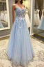 Spaghetti Straps Blue Lace Prom Dress Blue Lace Long Prom Dress