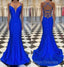Spaghetti Straps Blue Satin Mermaid Prom Dress