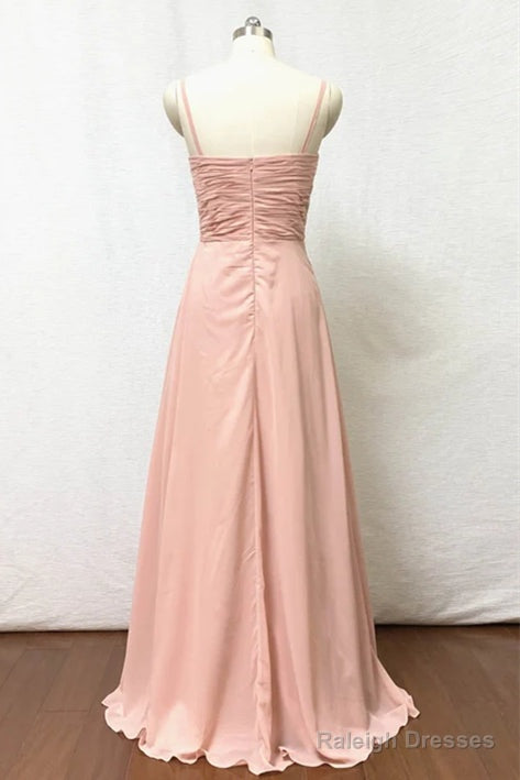 Spaghetti Straps Blush Pink Pleate Chiffon Long Bridesmaid Dress Secondary image