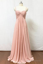 Spaghetti Straps Blush Pink Pleate Chiffon Long Bridesmaid Dresses