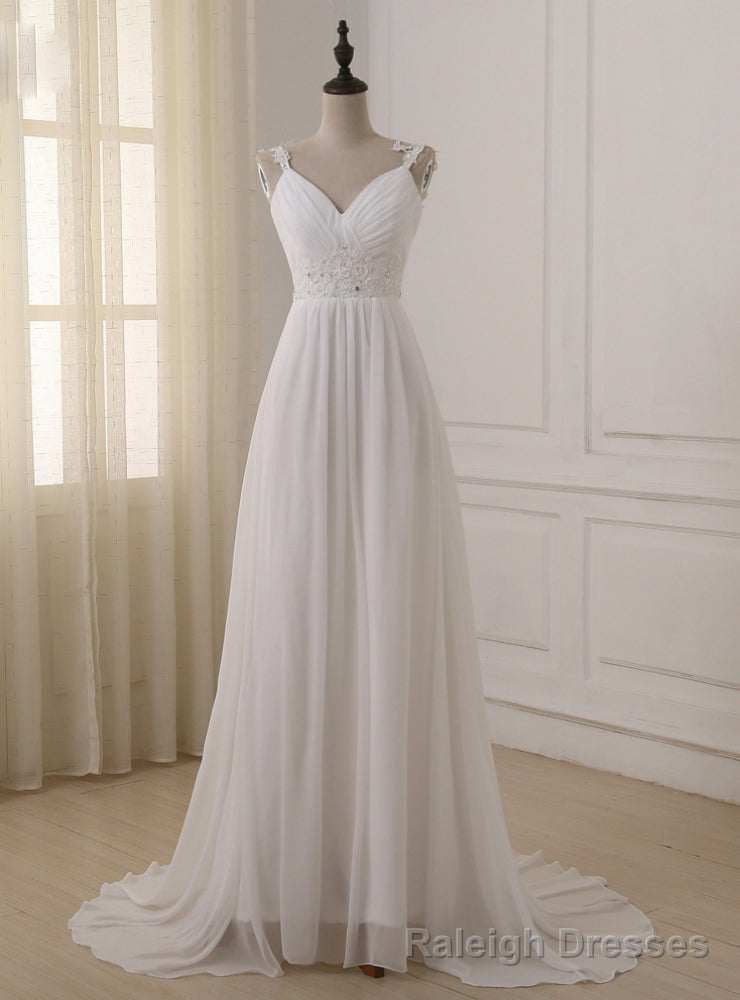 Spaghetti Straps Chiffon Floor Length Backless Wedding Dress Main image