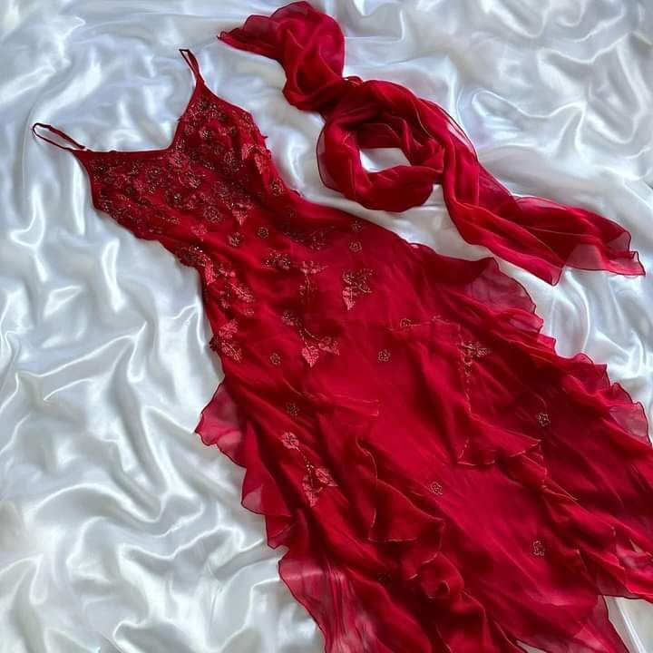 Spaghetti Straps Chiffon Ruffles Beading Red Prom Dresses Prom Dresses