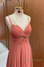 Spaghetti-Straps Chiffon Sweetheart Sleeveless A-Line Prom Dress