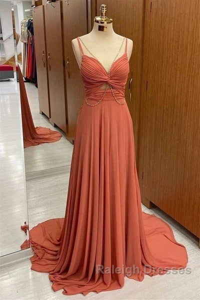 Spaghetti-Straps Chiffon Sweetheart Sleeveless A-Line Prom Dress