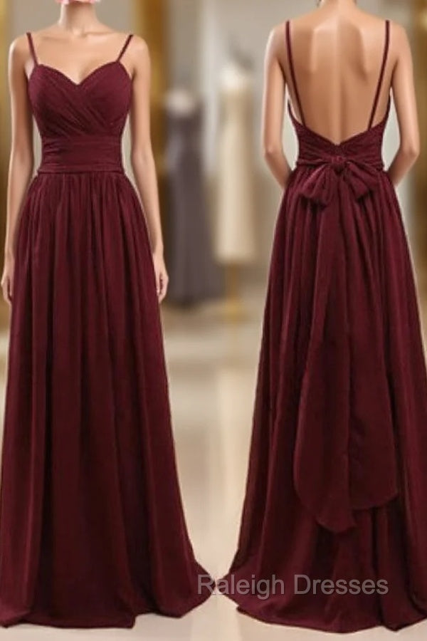 Spaghetti Straps Claret Chiffon Sweetheart Open Back Bridesmaid Dresses Main image