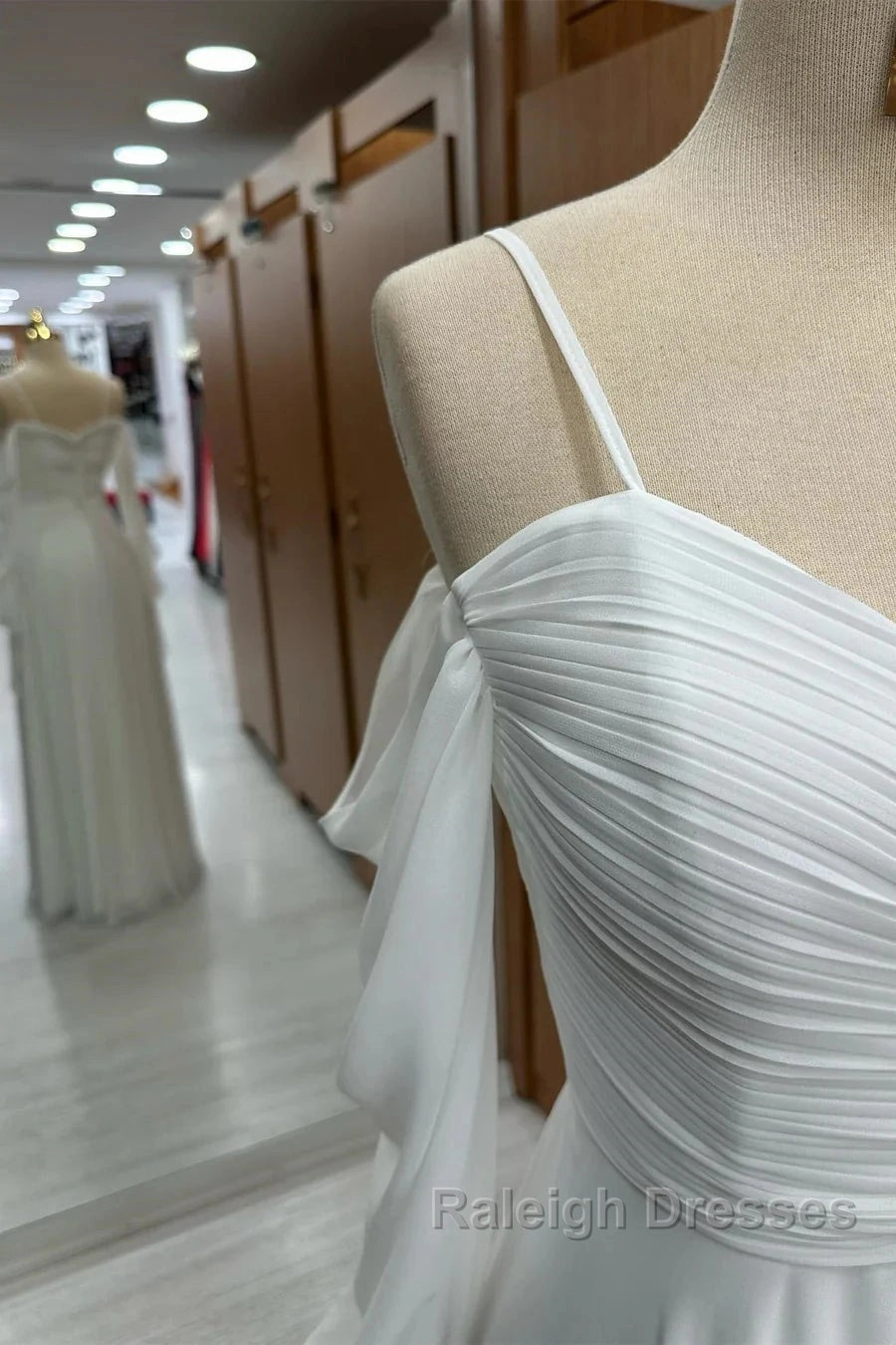 Spaghetti Straps Cold-Shoulder Floor Length Chiffon Bridesmaid Dress